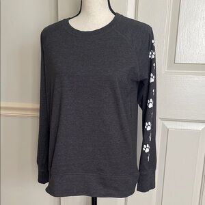 Instant Message Charcoal Sweatshirt with White Paw Print Sleeve Size S